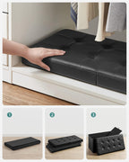 SONGMICS 30 Inches Folding Storage Ottoman Bench with Flipping Lid | Storage Chest Footrest Padded Seat, MDF Support, Ink Black, MINOTA Collection ULSF45BK