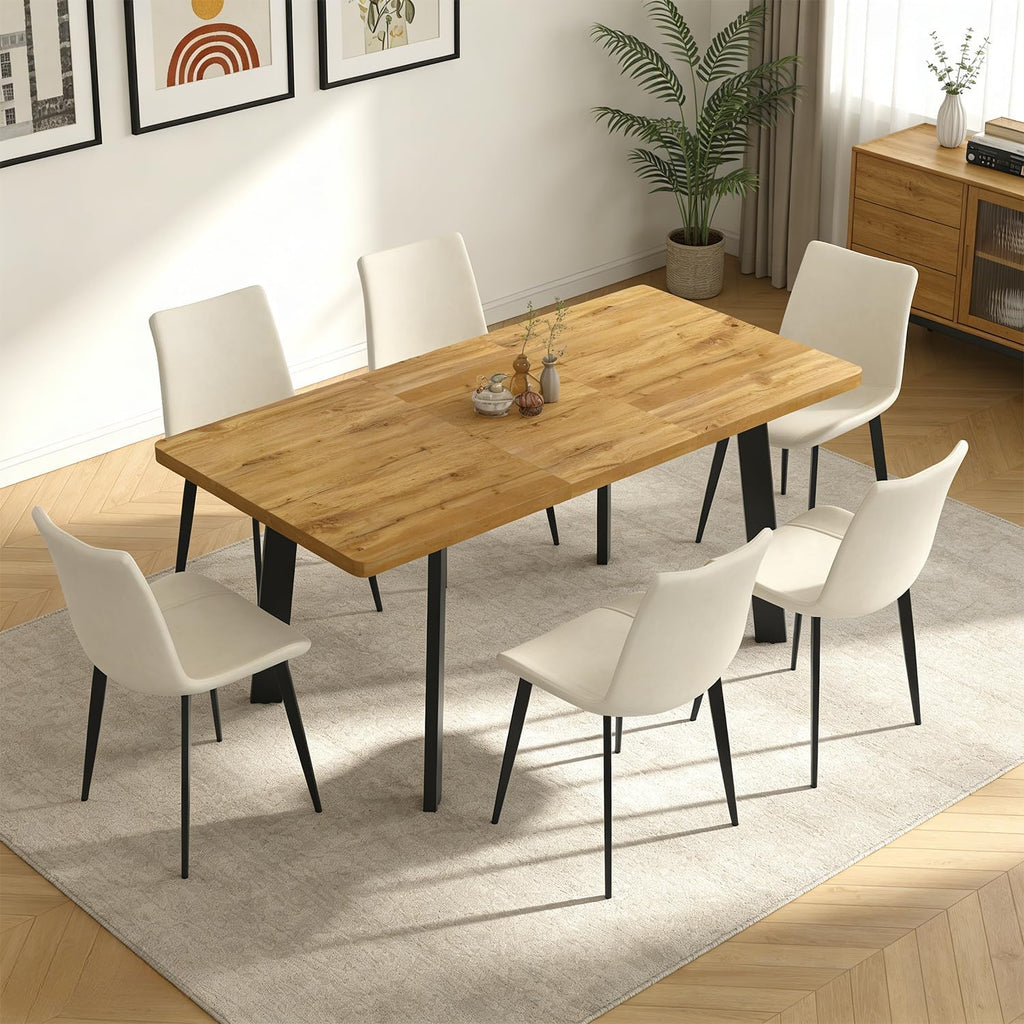 Extendable Dining Table for 4 to 8 People, 47.2" to 63" Modern Kitchen Table with Removable Extension Leaf, MDF Expandable Dining Room Table Compact for Small Spaces, Walnut