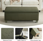 WUTUTUEE 41" Faux Leather Storage Ottoman, Stitch Tufted Rectangle Upholstered End of Bed Storage Bench, Entryway Large Couch Ottoman with Wooden Legs,Green