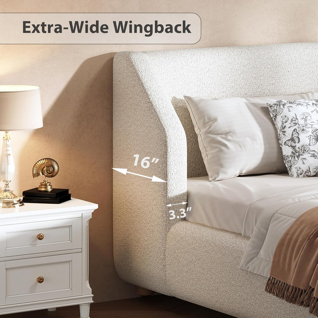 Merax Queen Size Upholstered Platform Bed Frame with Extra-Wide Wingback Headboard,Wood Legs,Sturdy Wooden Slats Low Profile for Bedroom