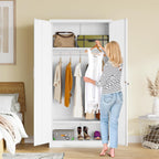 Metal Wardrobe Cabinet with Hanging Rod & Lock,White Armoire Wardrobe Closet,Metal Clothing Storage Cabinet with Adjustable Shelves and Doors,72" Armoire Storage Cabinets for Home,Living/Laundry Room