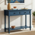 P PURLOVE Console Table Sideboard Wooden Sofa Table with 2 Drawers and Bottom Shelf (Dark Navy)