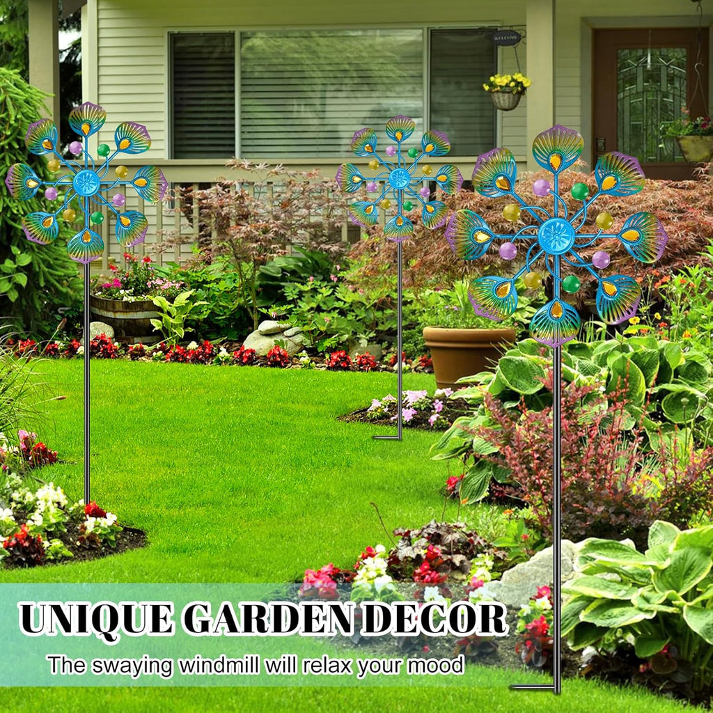Metal Wind Spinner Outdoor, Kinetic Pinwheel Wind Sculpture with Stake, Small Garden Windmill for Patio Yard Lawn Art Decor (1pcs-Blue Green)