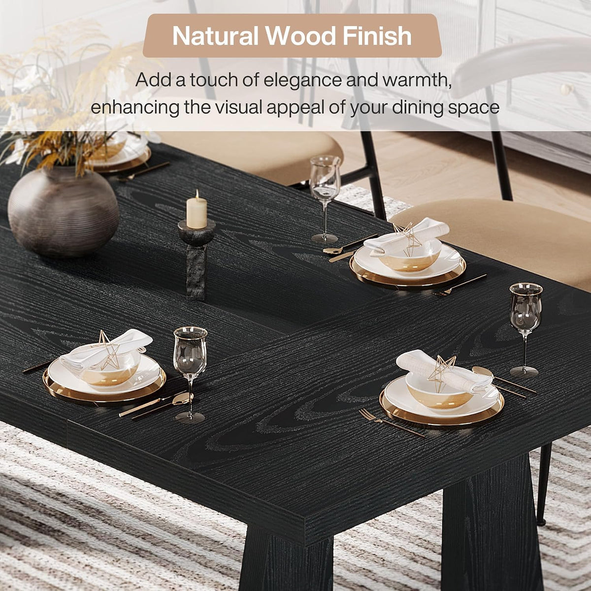 Tribesigns Large Dining Table for 6-8 People, 70.9-Inch Wood Rustic Rectangular Table with Black Wooden Legs, Farmhouse Center Kitchen Table for Dining Room, Living Room, Home Furniture, Black | Rustic Farmhouse Kitchen Table with Wooden Legs for Dining