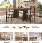 Merax 5-Piece Round Dining Table Set for 4, Extendable Kitchen Table Set with 4 Upholstered Chairs for Dining Room, Kitchen, Small Space, Beige+Walnut