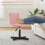 LUE BONA Adjustable Vanity Stool Chair with Girly Bear Ear Wide Back, 360° Swivel Vanity Stool for Makeup Room, Upholstered Teddy Velvet Ottoman for Teen Girls, 350lbs, Pink