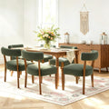 RNKSFX Upholstered Green Dining Chairs Set of 6, Walnut Wooden Kitchen & Dining Room Chairs, Mid Century Modern Fabric Farmhouse Dining Chairs Oversized Sturdy Rounded Chairs Curved Back