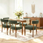 RNKSFX Upholstered Green Dining Chairs Set of 6, Walnut Wooden Kitchen & Dining Room Chairs, Mid Century Modern Fabric Farmhouse Dining Chairs Oversized Sturdy Rounded Chairs Curved Back