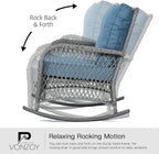 Patio Furniture Set 3 Pieces, Wicker Outdoor Rocking Bistro Set, Blue | VONZOY Outdoor Rocker Chairs with 4" Thick Cushions and Coffee Table for Porch, Backyard or Garden