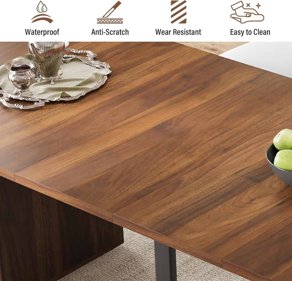 weselon 42"-105" Extendable Dining Table for 4-12, Expandable Oval Dining Room Table with Fluted Pedestal Base & Reinforced Metal Support Leg, Large Modern Kitchen Table for Dining Room (Walnut)