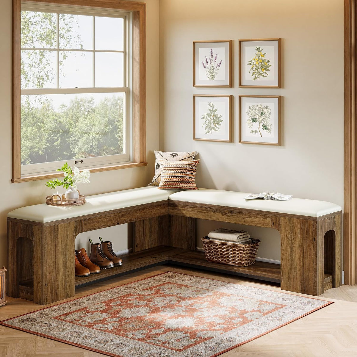 Tribesigns L Shaped Corner Bench, 47.24" Farmhouse Breakfast Nook Bench with Removable Seat Cushion, Corner Bench for Kitchen, Dining Room, Living Room