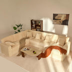 GOSUHI 139" U-Shaped Cloud Couch, Modular Sectional, Deep Seats, White | Pocket Spring Cushions, Oversized 7-Seater, Right Facing Chaise, Corduroy Upholstery Couches for Living Room