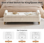 Storage Bench, 63" Ottoman with Storage for Foot of Bed King Size, Modern Upholstered End of Bed Bench with Gold Metal Legs for Bedroom Entryway Hallway, Teddy Beige