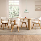 EYYTHUNG Swivel Dining Chairs Set of 2, Mid Century Modern Boucle Dining Chairs with Arms and Wood Legs,Upholstered Kitchen Chairs for Kitchen, Dining Room, Living Room, White and Dark Oak
