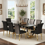 Asday 77" Wooden Dining Table for 6-8, Modern Rectangular Large Kitchen Table with Gold Polished Stainless Steel U-Shaped Base for DiningRoom Kitchen Dinner Home