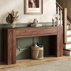 UNIQUITE 63-Inch Long Console Table with RGB LED Lights, Extra Wide and Thick Sofa Table Behind Couch, Farmhouse Entryway Table for Entrance, Hallway, Living Room, Brown