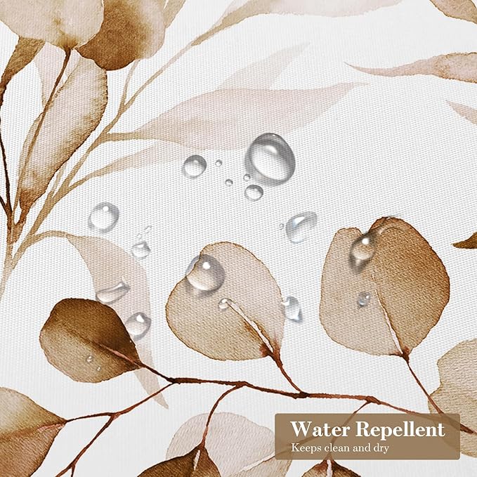 MitoVilla Brown Floral Shower Curtain, Modern Plants Botanical Fabric Cloth Shower Curtains for Rustic Vintage Bathroom Decor, Fall Watercolor Tan Eucalyptus Leaf, 72x72