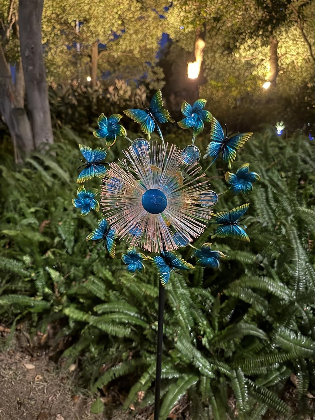 46" Butterfly Flower Solar Wind Spinners for Yard and Garden, Sapphire Kinetic Windmill Wind Spinner Outdoor Decor, Wind Sculpture Yard Art for Patio, Lawn & Garden