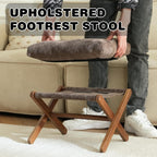 Baveke Ottoman Foot Rest- Bamboo Foldable Stool, Foot Stools Small Ottman with Upholstered & X Legs, Folding Stool for Makeup, Bedroom and Living Room, FSC-Certified (Small Brown)