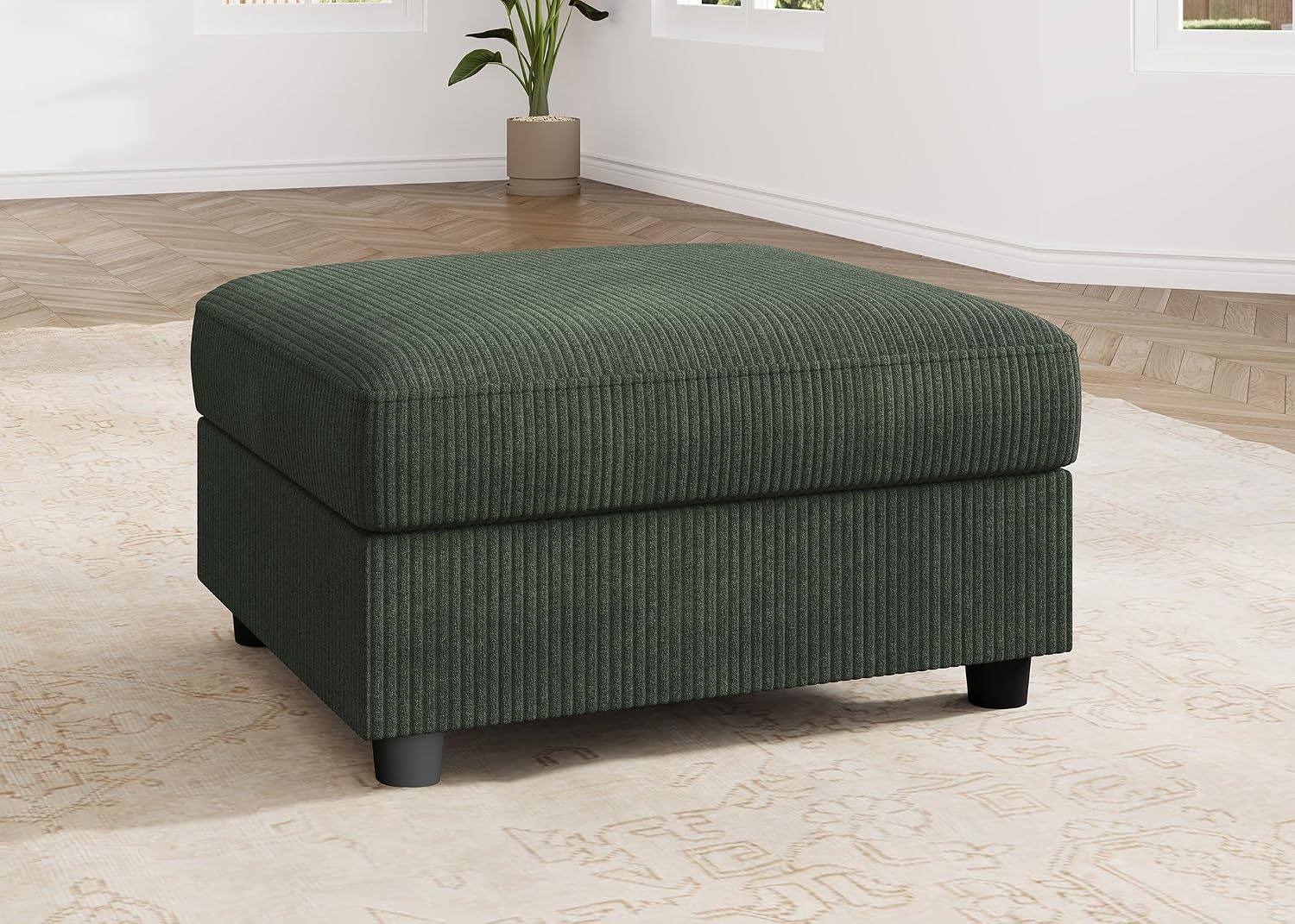 HONBAY Modern Corduroy Ottoman Module Sofa, Ottoman Bench with Storage, Green