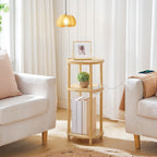 HOOBRO Small Round Side Table with Charging Station, 3-Tier Round Bamboo End Table, Compact Sofa Bedside Table for Small Space, Easy Assembly, for Living Room, Bedroom, Apartment, Natural YL152UBZ01