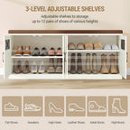 Hzuaneri 47.2" Shoe Storage Bench, Farmhouse Shoe Bench with Cushion & Door | 2-Tier Farmhouse Wooden Storage Bench with Padded Cushion , for Bed end bench, Entryway, Living Room, Rustic White SB61214KA