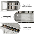 Contemporary Kitchen Pantry Cabinet – Freestanding Hutch Buffet Cupboard with Adjustable Shelves, Tall Organizer for Dining Room or Home – Grey