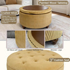 modscape 30" Velvet Round Storage Ottoman Coffee Table with Lift-Off Lid | Modern upholstered ottoman works as coffee table, footrest and extra seat. Large hidden storage for living room, bedroom.