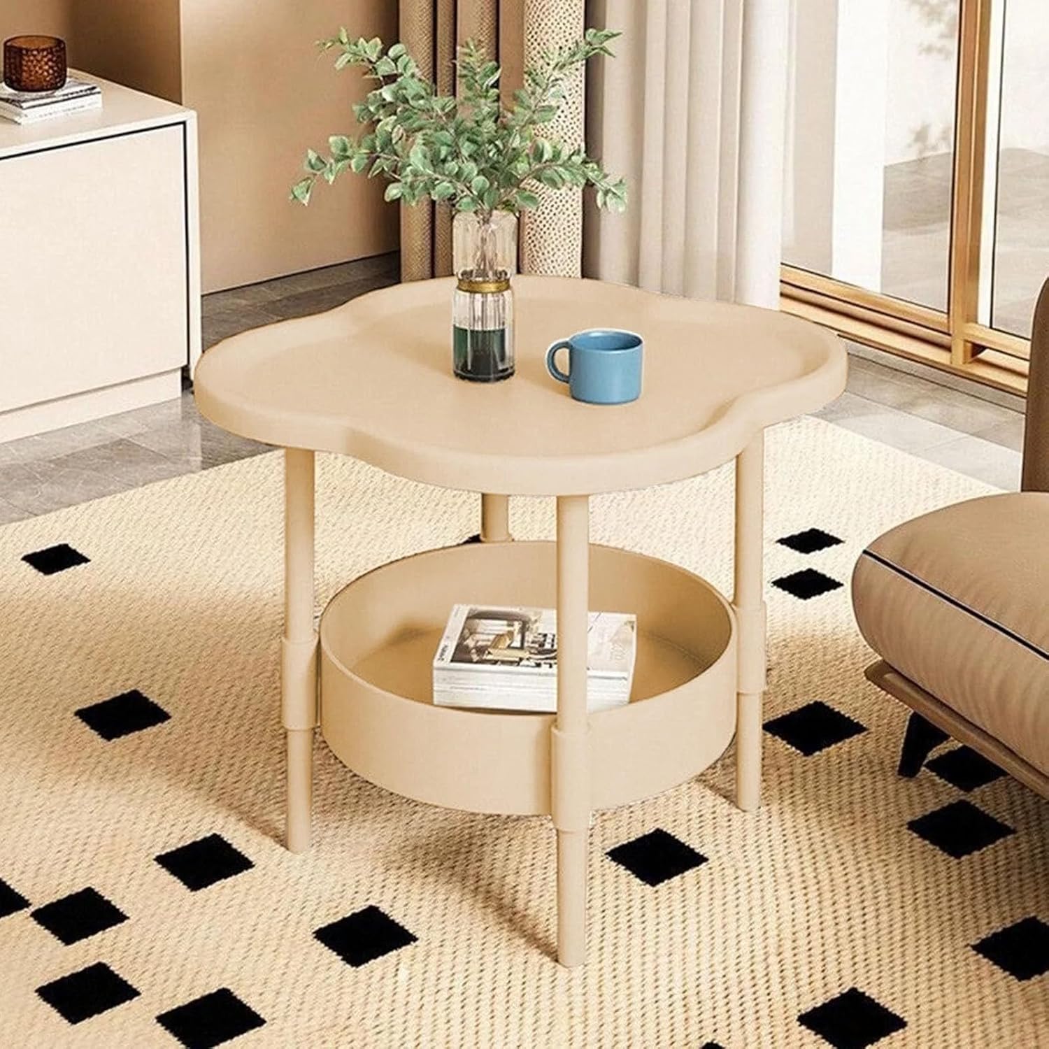 2-Tier Side Table with Removable Tray, Modern Small Coffee End Table for Living Room, Bedroom, Balcony, Indoor Outdoor Use (Black, One Size)