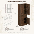 72.2" Tall Kitchen Pantry Cabinet with Doors, Farmhouse Storage Cabinet with Charging Station & LED Light, Drawer, Adjustable Shelves and Pull-Out Shelves, Walnut Wood Pantry Cupboard for Dining Room