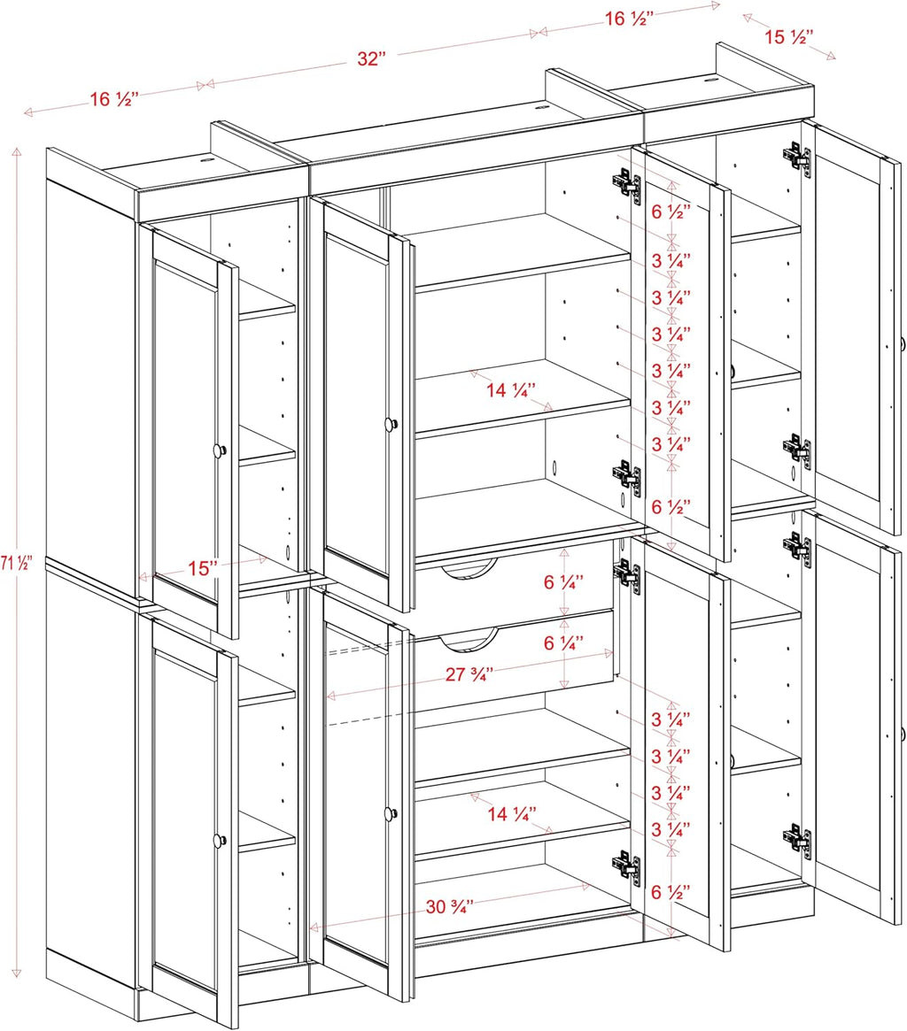 Palace Imports Solid Wood Storage Cabinet - 71.5" Tall, 65" Wide Freestanding Kitchen Pantry with 2-Drawer Kit & Adjustable Shelves – Green, Renewable Eco-Friendly 100% Wood, Made in Brazil