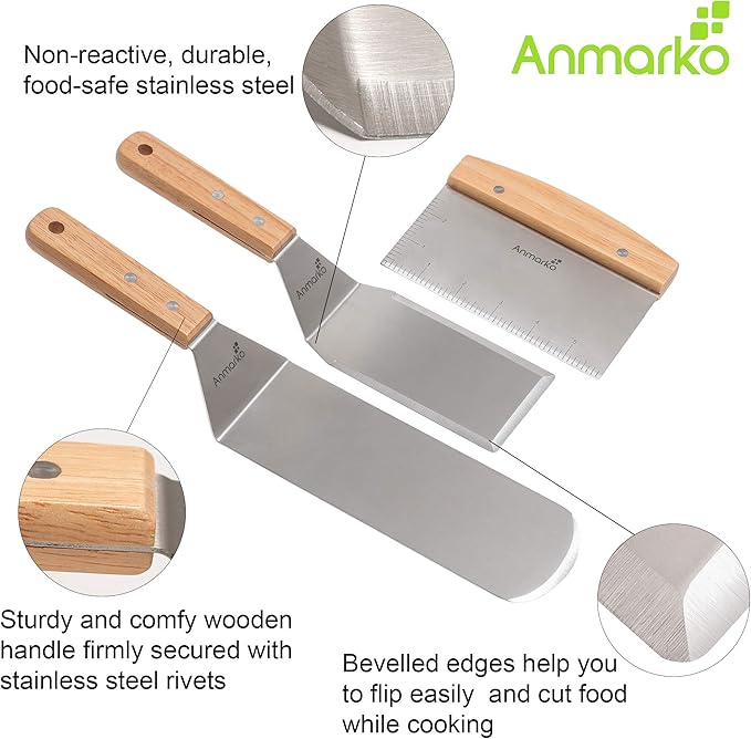 Professional Griddle Spatula Set - Stainless Steel Metal Spatula and Griddle Scraper - Heavy Spatula Griddle Accessories Great for Cast Iron Griddle BBQ Flat Top Grill - Commercial Grade