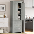 Merax 70" Pantry Cabinet with Two Doors & Three Drawer, Adjustable Shelves Storage Cupboard for Kitchen/Dining Room/Bathroom, Gray