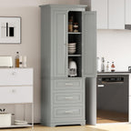 Merax 70" Pantry Cabinet with Two Doors & Three Drawer, Adjustable Shelves Storage Cupboard for Kitchen/Dining Room/Bathroom, Gray