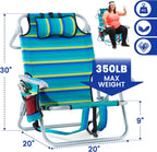 Portable Recliners Chair for Adults, Outdoor Camping Chair Lay Flat Folding Backpack Reclining Chair with 5 Positions, Headrest, Zipper Pouch, Cup Holder, NEW Srtiped