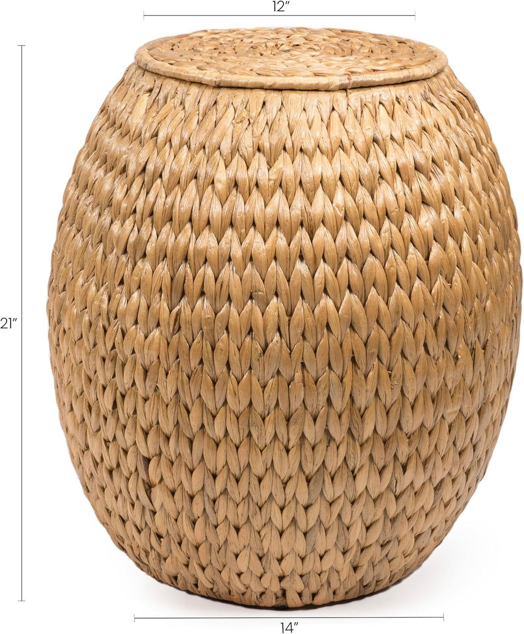 happimess SSL1000A Colt 17" Coastal Bohemian Handwoven Hyacinth Storage Stool with Lid for Storage and Decoration in Bedroom, Living Room, Kitchen, Dining Room, Entryway, Guestroom, Natural | Bohemian Rustic Wicker Basket, End Table For Living Room
