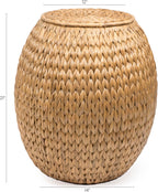 Eyely SSL1000A Noel 17" Bohemian Handwoven Hyacinth Barrel Wicker Storage Basket with Lid Side Table, Accent Table for Bathroom, Bedroom, Living Room, Natural