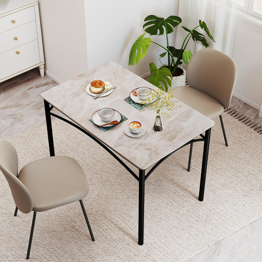 Giantex 43" Dining Table for 2-4, Rectangular Kitchen Table with Faux Marble Tabletop, Sturdy Metal Frame, Adjustable Foot Pads, Dinner Table for Small Space, Dinette, Living Room, Restaurant (Grey)