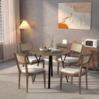 Round Dining Table with Metal Black Legs,35.43 Inch Circle Brown Kitchen Table Modern Dining Room Smal Table for 2-4 People (35.43'')