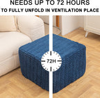 Round Plush Ottoman Pouf Stuffed– Fluffy Ottoman Foot Rest with Modern Foam Filler 20" x 14" Cozy Floor Pouf for Living Room & Bedroom (Navy Blue)