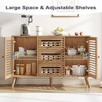Furnify Buffet Cabinet with Slatted Doors, 47" W Sideboard Buffet with Drawers, Modern Mid Century Accent Storage Cabinet for Living Room, Entryway, Kitchen, Oak