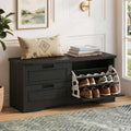 FATORRI Entryway Bench with Storage, 41 Inch Shoe Storage Bench, Industrial Wood Shoe Bench for Entry Way, Living Room, Bedroom and Mudroom (Black)