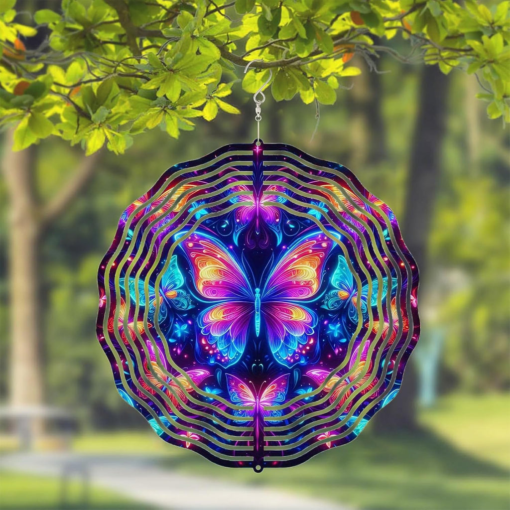 10 Inch Butterfly Wind Spinner, 3D Stainless Steel Hanging Kinetic Wind Sculpture Gifts for Garden Decor Yard Art Indoor Outdoor Window Porch Front Door Decoration