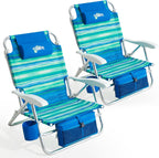 Old Bahama Bay Beach Chairs for Adults, 7-Position Classic Lay Flat Beach Chair Reclining Beach Chair, Portable Aluminum Backpack Beach Chair with Towel Bar & Cooler Bag