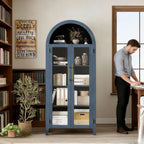 IDEALHOUSE Arched Kitchen Pantry Storage Cabinet - Farmhouse 5-Tier Display Shelf with 2 Large Glass Doors and Adjustable Shelf, Versatile Cupboard for Kitchen, Dining Room, Living Room, Night Blue