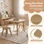 Costzon Kids Table and Chairs, 3 PCS Wooden Desk Set for Toddlers (Natural) | Pine Wood Frame, 2 Rounded Chairs, Nursery Children's Room Furniture for Arts, Crafts, Reading, Eating