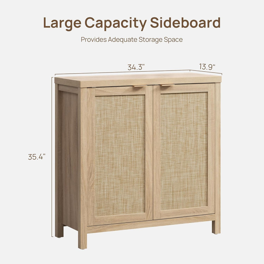 SICOTAS Rattan Sideboard Buffet Cabinet with Large Storage : Boho Credenza Coffee Bar Cabinet with Adjustable Shelves, Farmhouse Console Table for Kitchen, Living Room, Entryway, Natural, 2 Pieces