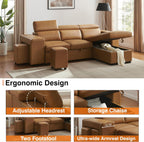 THSUPER 102'' Leather L Shaped Sectional Sleeper Sofa with Pull Out Bed, Sleeper Sectional Couch with Reversible Storage Chaise and Adjustable Headrest, Moder Leather Couches for Living Room. Brown | Breathable material