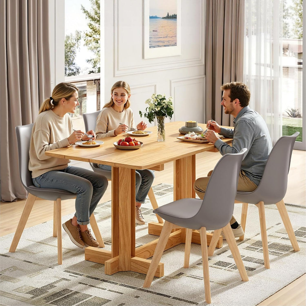 VECELO Dining Chairs Set of 4, Mid-Century Modern Kitchen & Dining Room Chairs, PU Leather Upholstered Seat, Solid Wood Legs, Armless, Non-Slip Feet, Grey