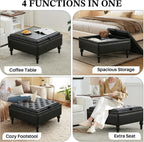 Storage Ottoman Coffee Table, Large Ottoman with Storage Oversized Square Footstool with Anti-Slip Embedded Lid, Tufted Upholstered Ottomans for Living Room, Black Faux Leather